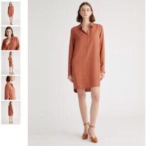 Quince Vintage Wash Tencel Roll Sleeve Tunic Terracotta Dress Small